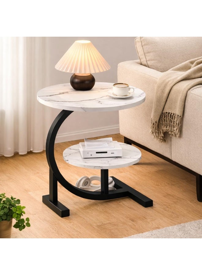 Modern double-layered sofa side table with a compact, stable structure that saves space in the living room, bedroom, and sofa. Made of durable, easy-to-move materials (marble white). - Image 4